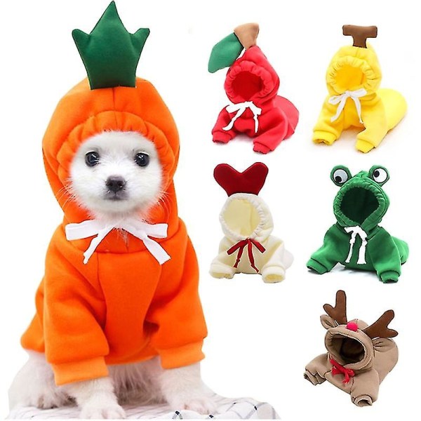 Warm Dog Winter Clothes Cute Fruit Dog Coat Hoodies Fleece Pet Dogs Costume Jacket For French Bulldog Chihuahua(Frog,XS)