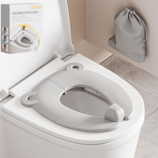 Bärbar Barnvänlig Toalettsits, Djurformad Vikbar Potträningsdyna med Stadigt Halkfritt Grepp, Lättrengjord Design för H grey