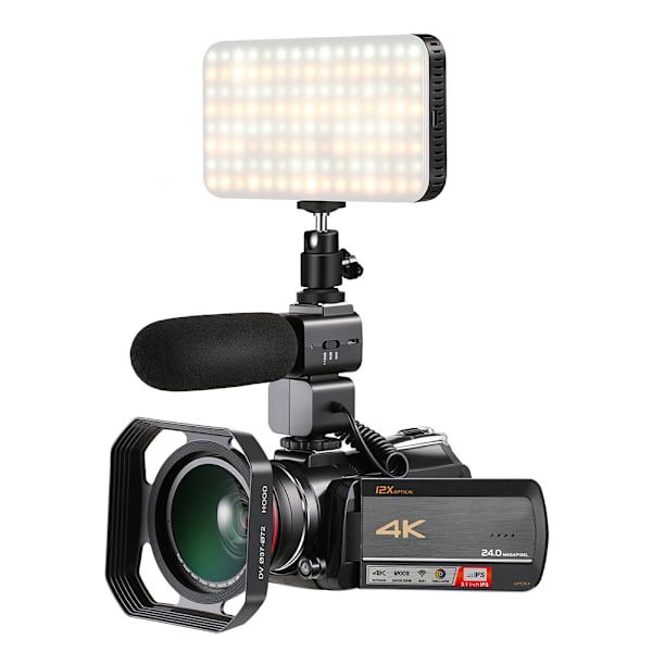 Ordro 4K UHD WiFi 12X Zoom 24MP pekskärm digital videokamera videokamera (Combo 2)