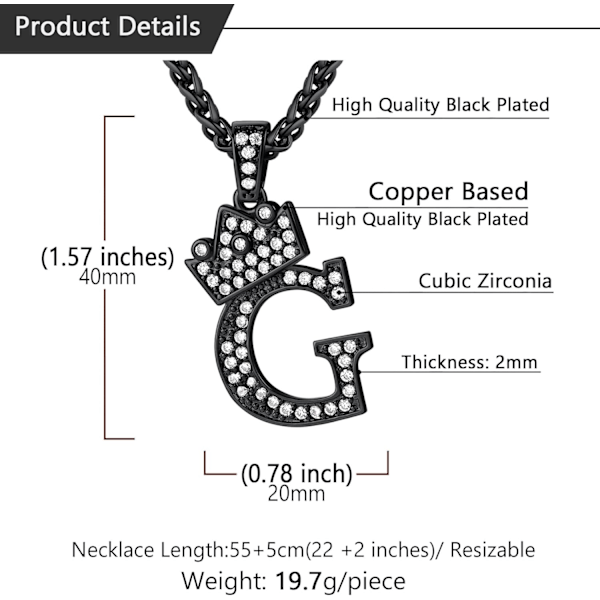 Krone Initial A-Z Halskæde, Iced Out Bogstav Vedhæng med 22-24 Tommer Kæde, Mænd Kvinder Bling Hip Hop Alfabet Navn Smykker Gave Stor I Mint