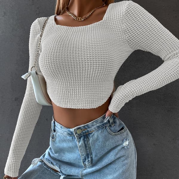 Justerbar tynn skulderstropp strikket stram topp white,XS