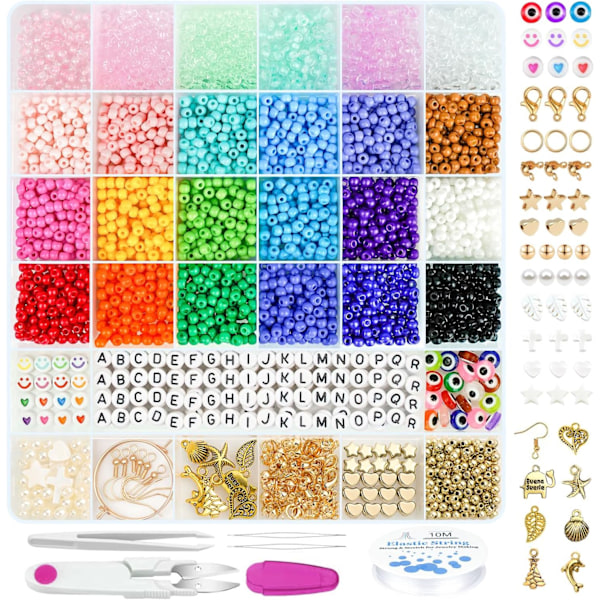 4200 st 4 mm glaspärlor för smyckestillverkning, 24 färger fröpärlor vänskapspreppy armband gör-det-själv-kit med bokstavspärlor berlocker Parent Muticolors