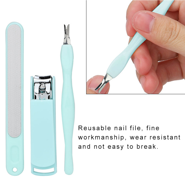 3 st rostfria nagelklippare + död hud gaffel + nagelfil manikyr pedikyr verktyg grön