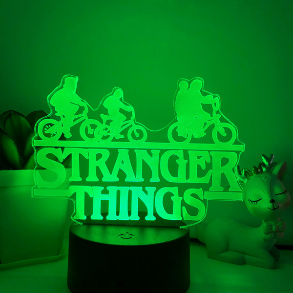 JUSTUP Stranger Things Nattljus 3D LED Illusionslampa med 16-färgsfjärrkontroll För barn Inredningslampa i sovrummet -- svart säte