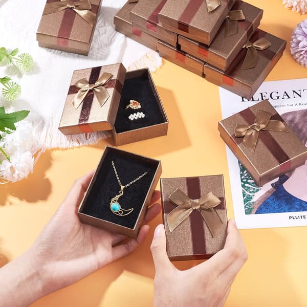 Presentförpackningsaskar, 12-pack rektangulära svampfyllda smyckesfodral för förvaring, juldekoration för alla hjärtans dag och bröllopsfester Camel 9*7*3