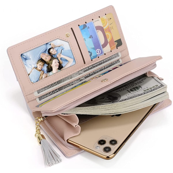 Dame Lang Pung PU Læder Clutch 5.5\" Telefon Etui 12 Kortpladser Holder Lynlås Lommepung Sort