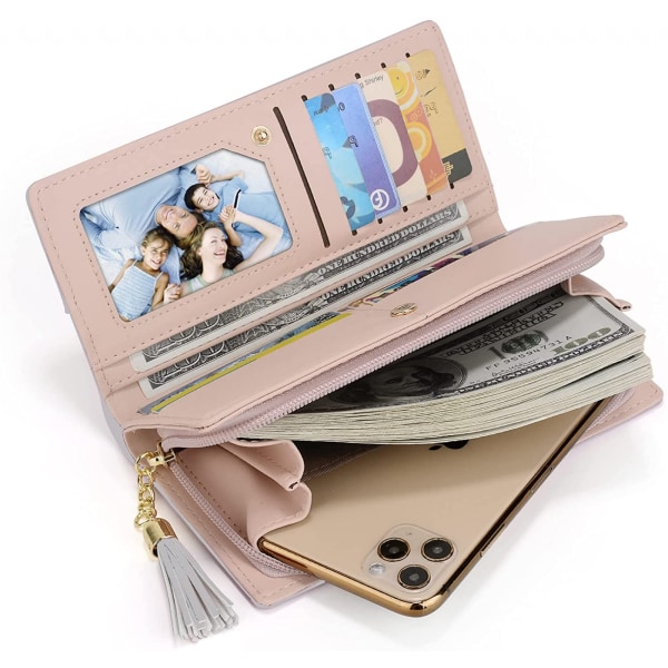 Lång plånbok för kvinnor PU-läderkoppling 5,5" phone case 12 kortplatser Hållare Blixtlåsficka Handväska Svart