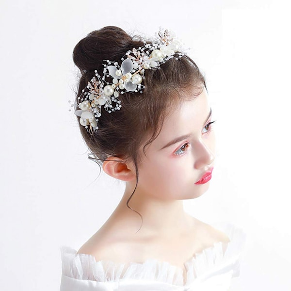 Brudepige Hovedbånd Blomsterpiger, Rhinestone Perle Krystal Perler Fe Hvid Guld Vin Hår Tilbehør til Lille Pige Prinsesse Halo Tiara----A01
