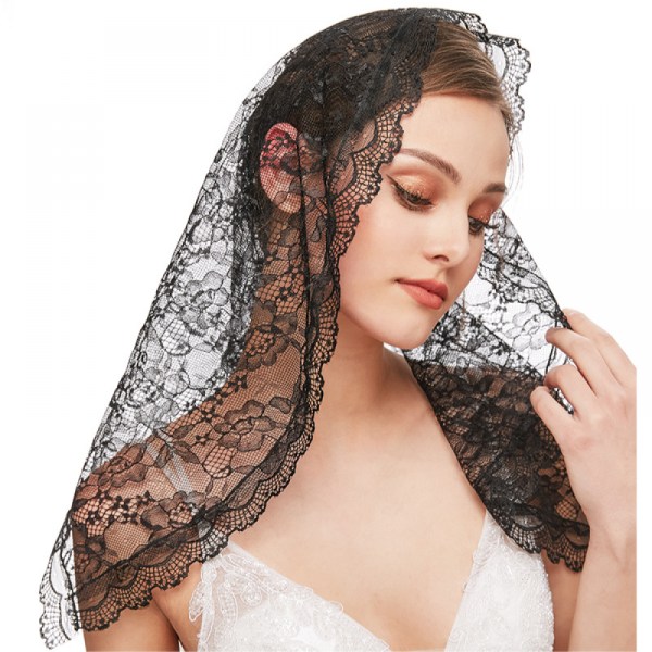 Black Halloween Veil, wedding triangle lace veil，single layer wedding veil