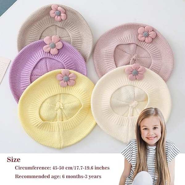 Liten flicka Beret Hatt Vinter Varm Beanie Mössa Toddler Fransk Stil Stickad Hatt Baby Söt Blomma Berets