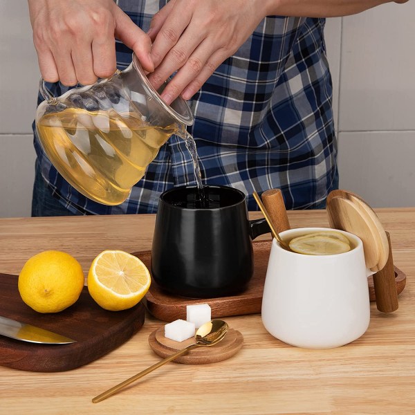 Keramisk kaffekopp, tekopp for kontor og hjem, 14 oz kaffekopper med lokk og kaffeskje, bursdag, (hvit)