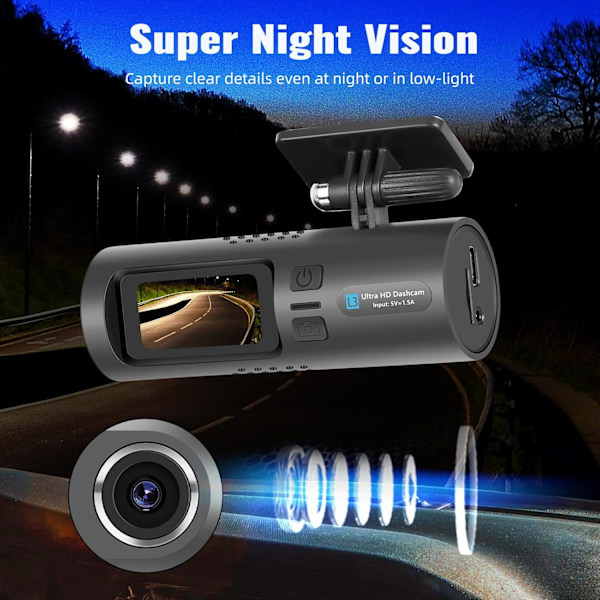 4K WiFi dobbelt dashcam, dobbelt for- og bagkamera til bil 4K+Full HD 1080P dashcam til biler med Super Night Vision Loop Recording G-Sensor