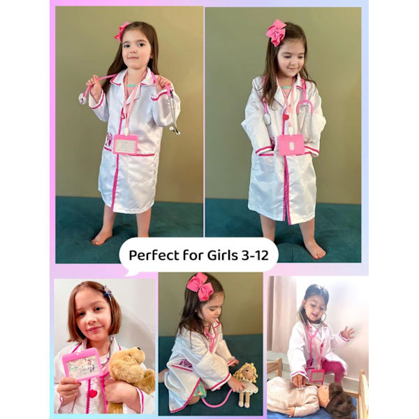 Barnedoktor-kostyme, Barnedoktorfrakk Karriere-dag Klesopp-kostyme for Småjenter Barn 3-5 years old Pink