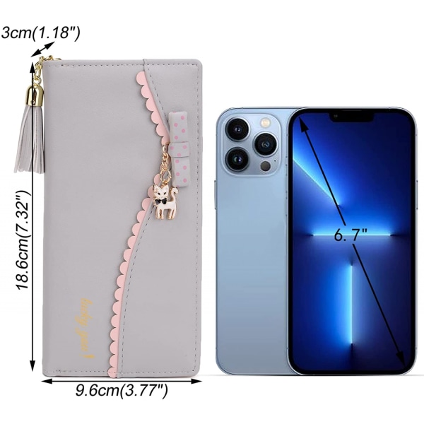 Dame Lang Pung PU Læder Clutch 5.5\" Telefon Etui 12 Kortpladser Holder Lynlås Lommepung Sort