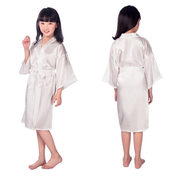 Lasten Silk Stain Puhdas Kimono Hääpuku Pukeutumispuku Kimono Takit Yöpuvut ------ Valkoinen (Koko 8)