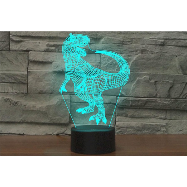 WJ 3D Dinosaur Fjernkontroll 16 Farger Nattlys Illusjon Akryl LED Bordlampe Sengelampe Barn Soverom Skrivebord Dekor Bursdagsgaver Leker for Barn