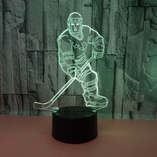 Qinwei 3D nattlys Ishockeyutøver 3D illusjonslampe 16 farger endring med fjernkontroll Beste bursdagsgaver for menn kvinner （Stil U）