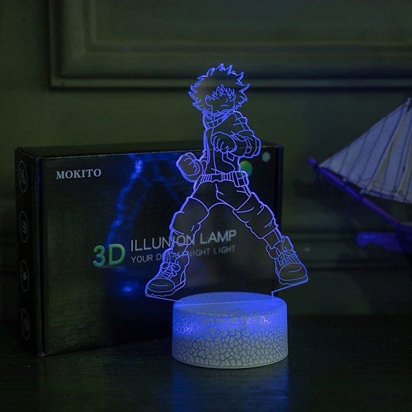 3D nattlys for gutter og jenter Deku Midoriya Izuku Farget med fjernkontroll Direkte LED-lampe LED nattlys for barn 16 farger Re