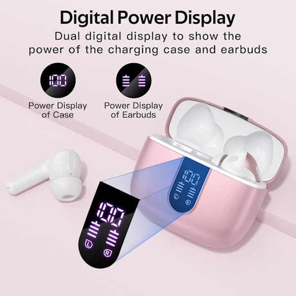 Bluetooth-hörlurar True Wireless Earbuds 60H Uppspelning LED-strömdisplay Hörlurar med trådlöst laddningsfodral IPX5 Vattentät in-E