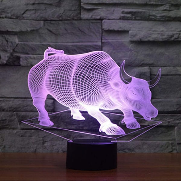 JUSTUP Bull Optisk Illusion 3D LED Sensor Nattlampa med Smart Touch  USB-kabel 7 Färger Ändra Atmosfärlampa för Jul Thanksgiving Dekor