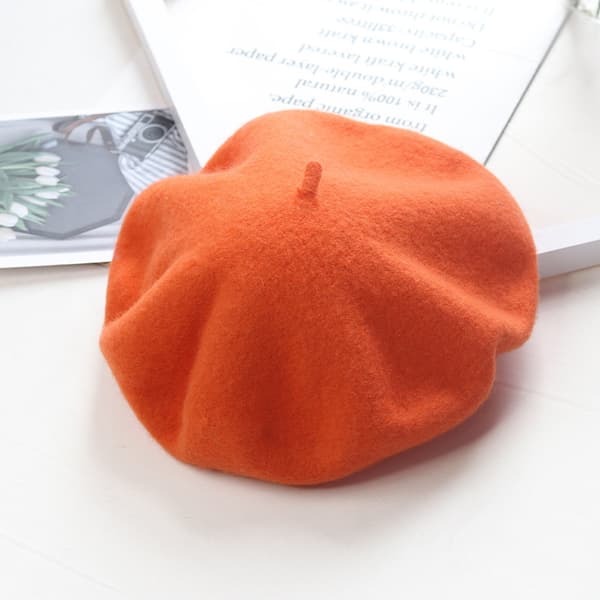 Hatt dam vinter basker, ullbasker, varm hatt ull stickad hatt, Orange