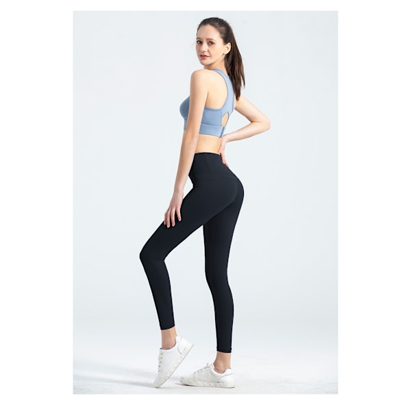Stretch leggings med hög midja höftlyft - bikershorts, capri, hellängd sport löparyogabyxor för kvinnor (polarnatt) L Stl.