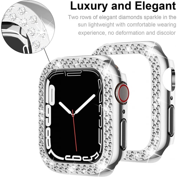 For Apple Watch Series 7 41 mm, Luksuriøs krystall Rhinestone stiv PC ramme etui Apple Watch Series 7 - All-Around Bumper etui (sølv)