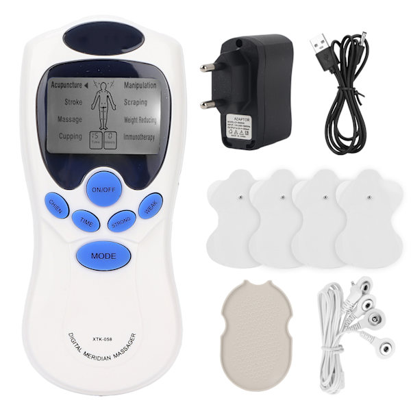Muskelstimulator Bærbar Mini Elektronisk Pulsmassager EMS-maskine med 4 puder EU-stik 100-240V