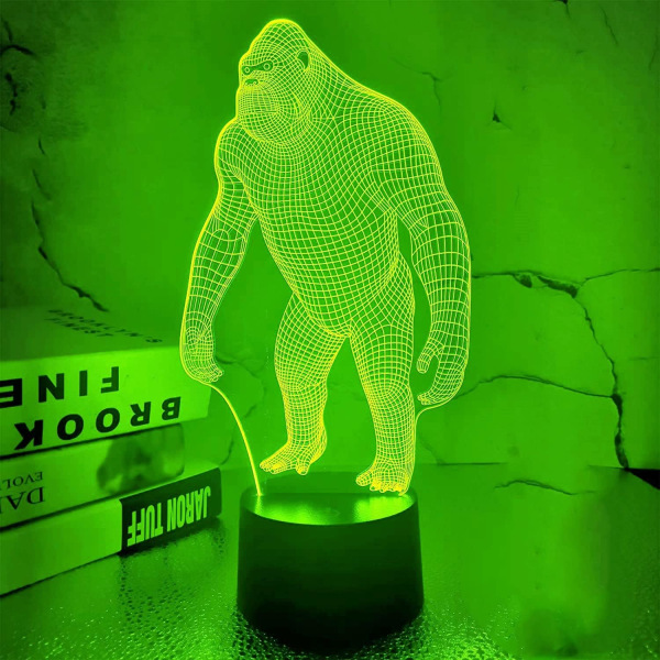 WJ 3D Monkey Gorilla Nattljus Bord Skrivbord Optisk Illusion Lampor 7 färgskiftande lampor LED Bordslampa Xmas Hem Kärlek Födelsedag Dekor Leksak Present
