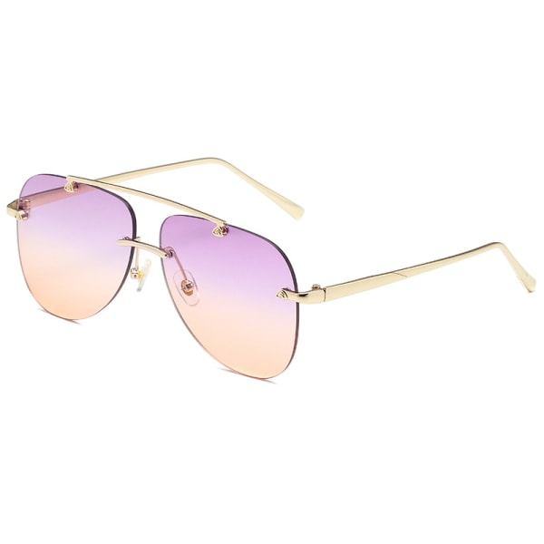 Retro Rimless Aviator Solbriller for Kvinner Menn Klassisk Dame UV400 Beskyttelse Gradient Linse Solbriller