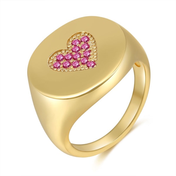 Chunky Gold Rings - Signet Sings for Women, Dome Ring, Statement Ring, 18k Gold Plated Stainless Steel Ring, Gold- Pink Size: 8