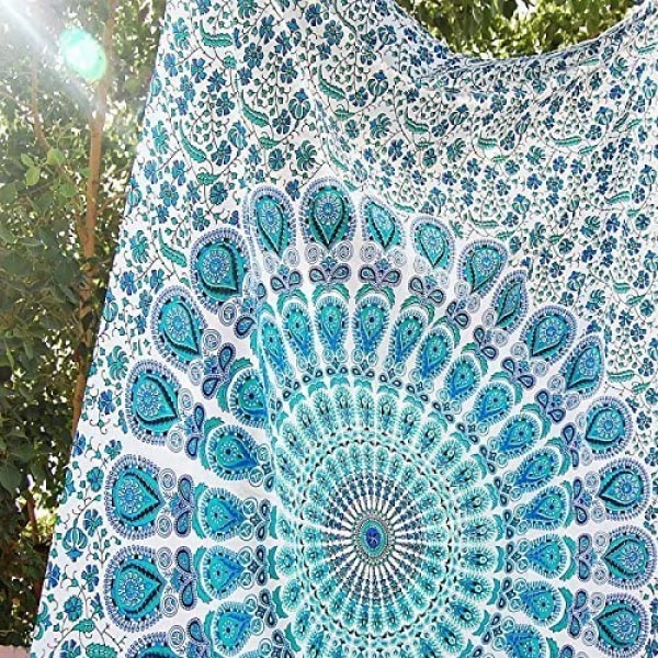 Wekity Hippie Bohemian Psykedeelinen Kulta-Sininen Peacock Mandala Seinävaate Vuodevaate Tapetti (Peacock Sky, Koko: 59.1\" x 78.7\")