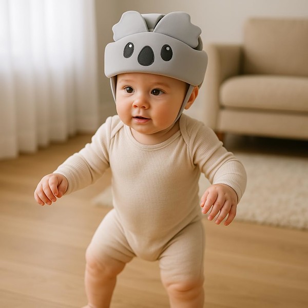 Baby Huvudskyddsmössa för Krypning & Gång – Mjuk Design som Andas med Justerbar Rem, 360° Stötskydd för 8-18 Månader grey
