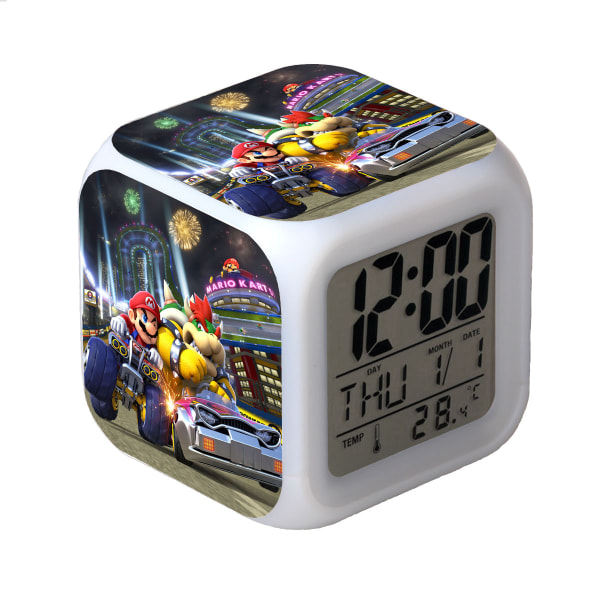 R-timer Super Mario Bros 7 Color Changeable Digital Alarm Clock with Time, Temperature, Alarm, Date