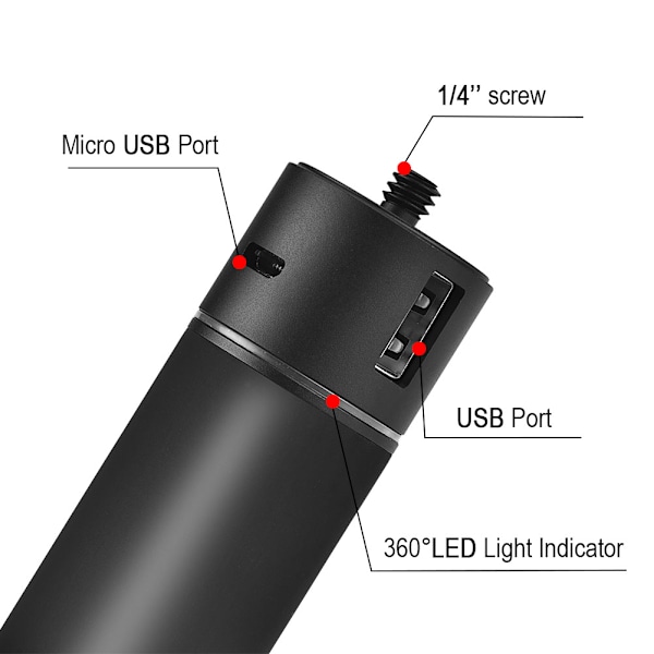 Aluminiumlegering förlängningsstång USB-laddningsbar monopodtillbehör för stativstabilisator