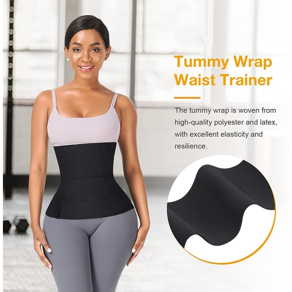 Waist trainer för 13,12 fot kvinnor Bandage Wrap Bastu Bälte Långt Bål Magen Svett Wraps Magen Body Shaper midjetrimmerbälte (One Size , Svart)