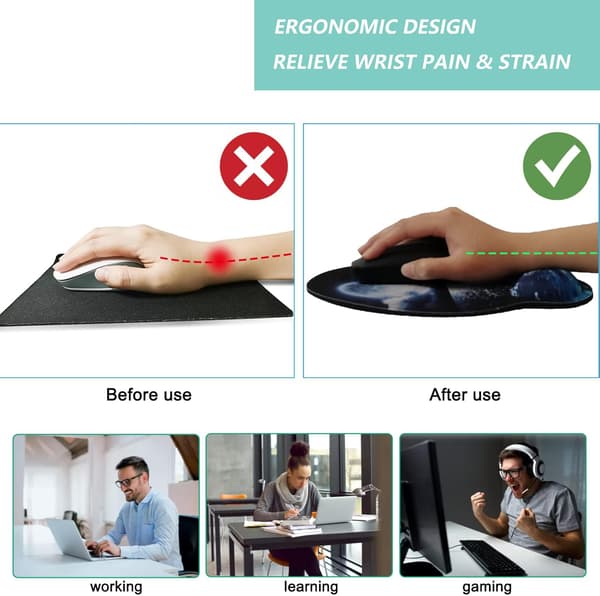 Musemåtte med håndledsstøtte, ergonomisk musemåtte med memory foam håndledsstøttepude, skridsikker gummibase Gaming musemåtte til hjemmet