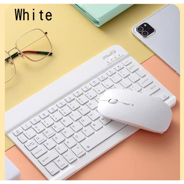 Universal wireless bluetooth keyboard for phablet phones, candy ultra-thin three-system universal keyboard and mouse set White