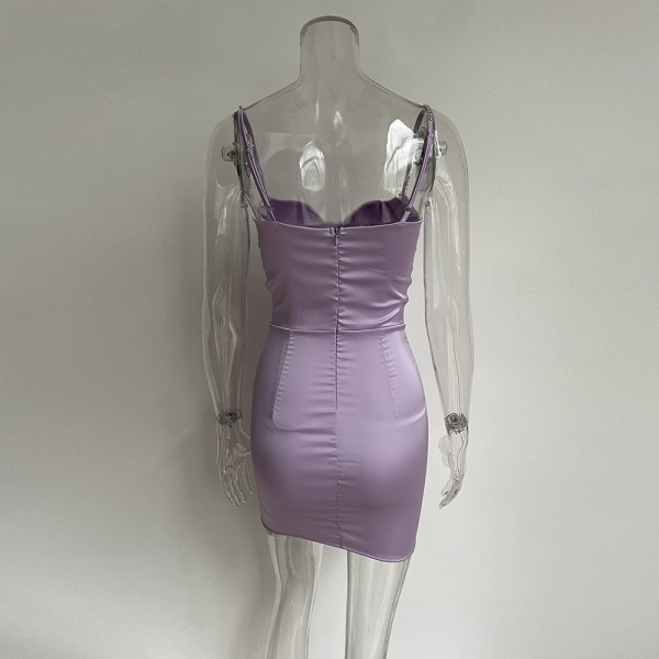 Casual Basic linne för kvinnor Sexig ärmlös Bodycon Mini Club-klänning (lila S)