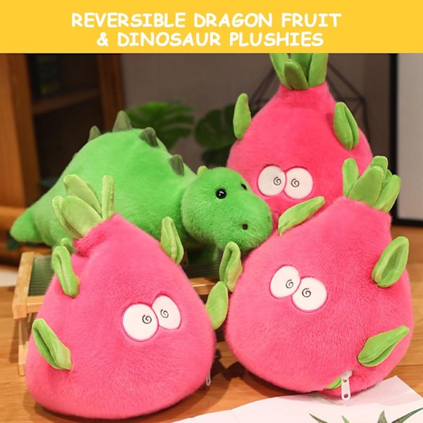 Vendbare Dragon Fruit & Dinosaur Plysdyr, Fyldte Dragon Fruit Plyslegetøj Søde Dinosaur Plysdyr Sanse Fidget Varme Gaver til G