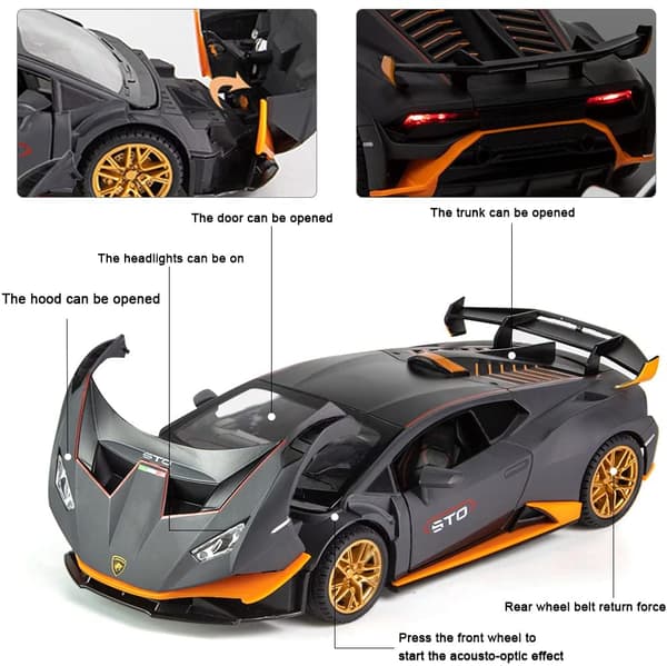 1:24 Legering Die Cast Bilmodel til Lamborghini Huracan STO 2021, Træk Tilbage Bilmodel Legetøjsgave til Børn 3 til 12 År Gamle