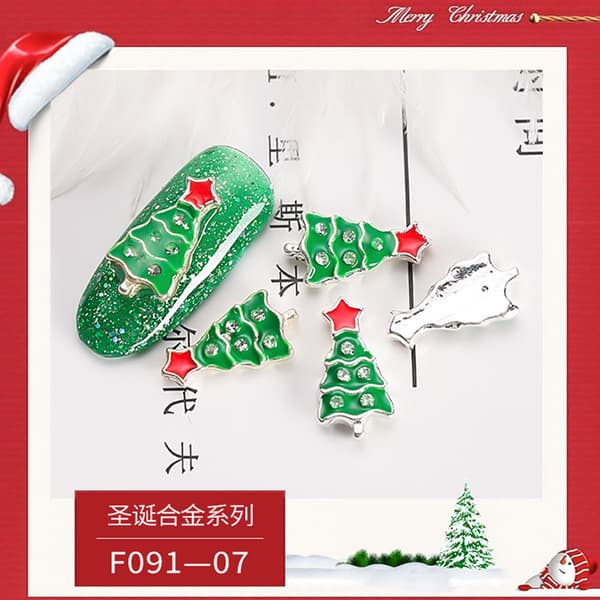 Nagelkonstdekoration Julgranar Tomte Legering Manikyrdekaler #07