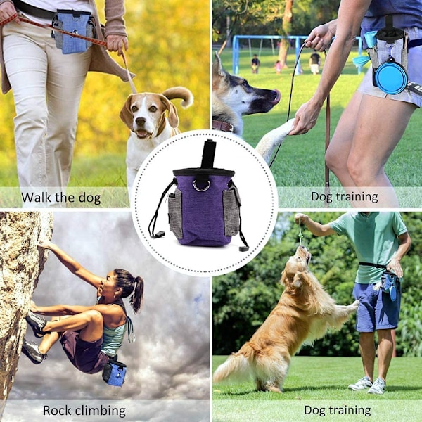 Treningspose for kjæledyr - Valpose for hundetrening med innebygd poseholder for hundeposer - Glidelåslomme med justerbart midjebelte - Håndfri for hundelufting og trening