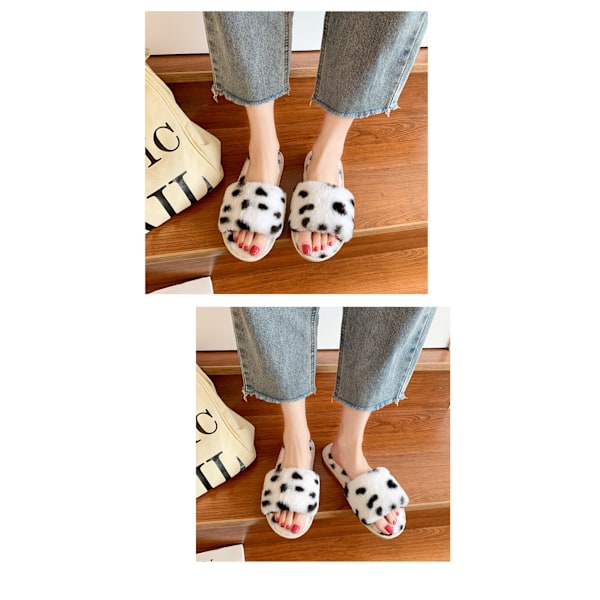 Fluffiga tofflor med öppen tå för kvinnor Indoor Memory Foam, Comfy Fuzzy Womens Summer House Tofflor Halkfria（8-9）