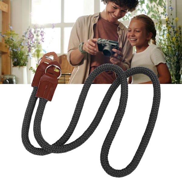 Kamerarem i läder och nylon för digitala systemkameror - Svart