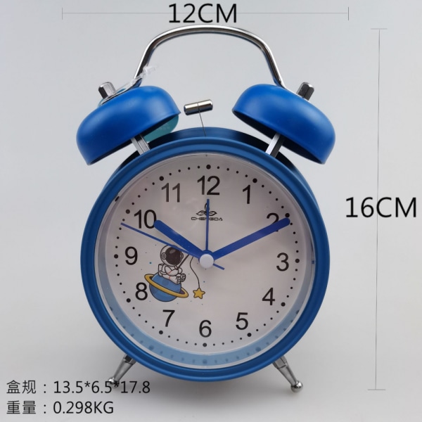 4 tum Tvillingklocka Alarmklocka med Stereoskopisk Urtavla, Bakgrundsbelysning, Batteridriven Hög Alarmklocka-Blå