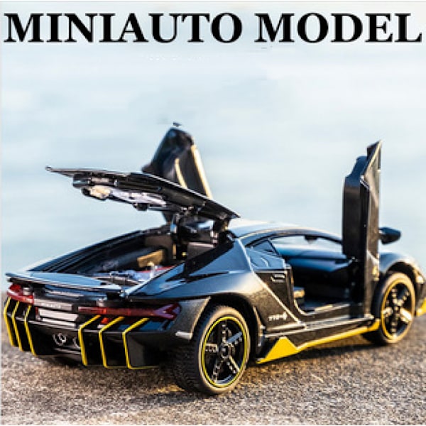 Lamborghini LP770 Gini sportbil modellbil leksaksbil Barnljud och ljus Pull Back bil Zinklegering leksaker för barn Present (Svart)