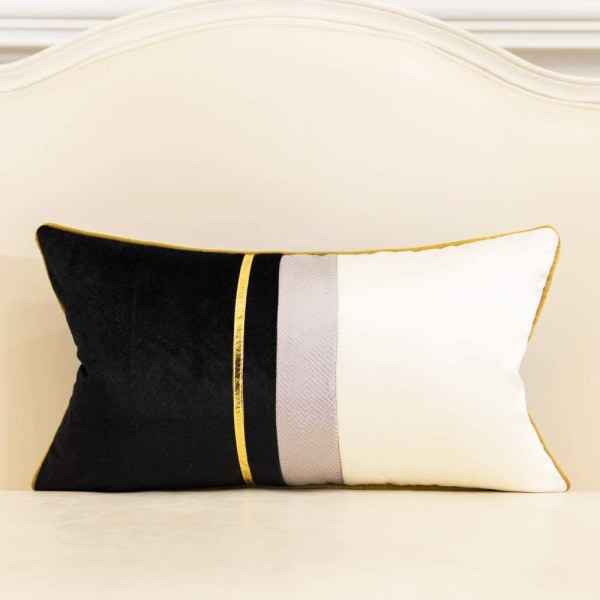 1 Pc White Gold Striped Velvet Pillowcase (Black, 12 x 20 inch)