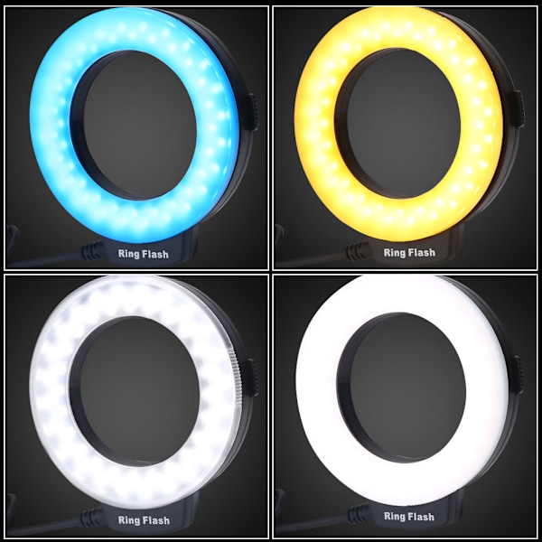 Bärbar LED-ringblixt med adaptrar och färgdiffusorer, fototillbehör för Nikon
