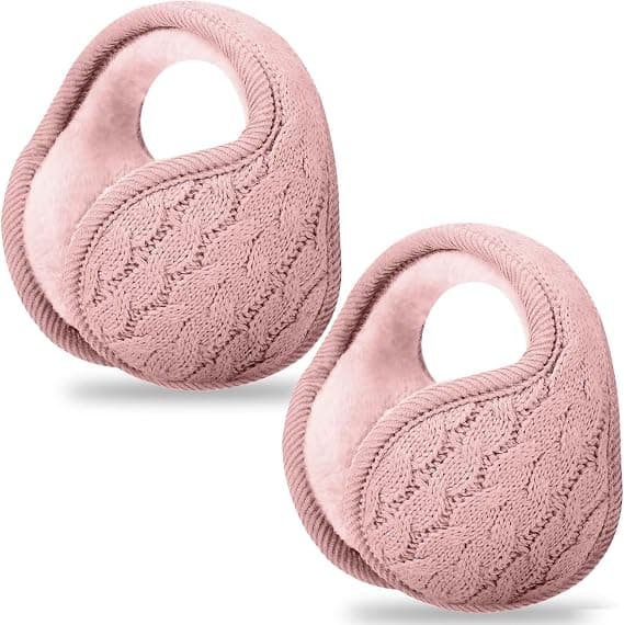 2 stycken hopfällbara öronvärmare Justerbara stickade öronmuffar med luddig fleecefoder Unisex fluffiga vinteröronmuffar, 01